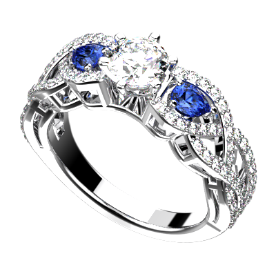 Engagement diamond ring with sapphires